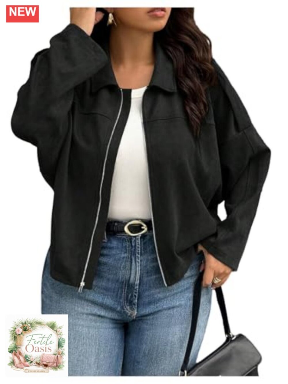 Plus Size Zip Up Bomber Jacket Oversized Collared Long Sleeve Coat